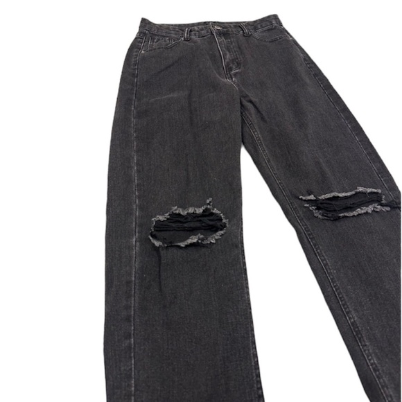 Shein Women's Ripped Boyfriend Jeans Distressed High Waisted Denim Jeans Black M - Picture 2 of 9